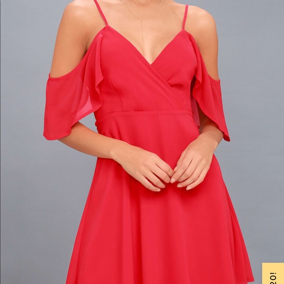 Cosmopolitan Red Off-the-Shoulder Skater Dress - Picture 2 of 11